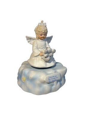 Marshmallow Angel Musical Figure W/ Mouse 6" White & Blue Love Just The Way You